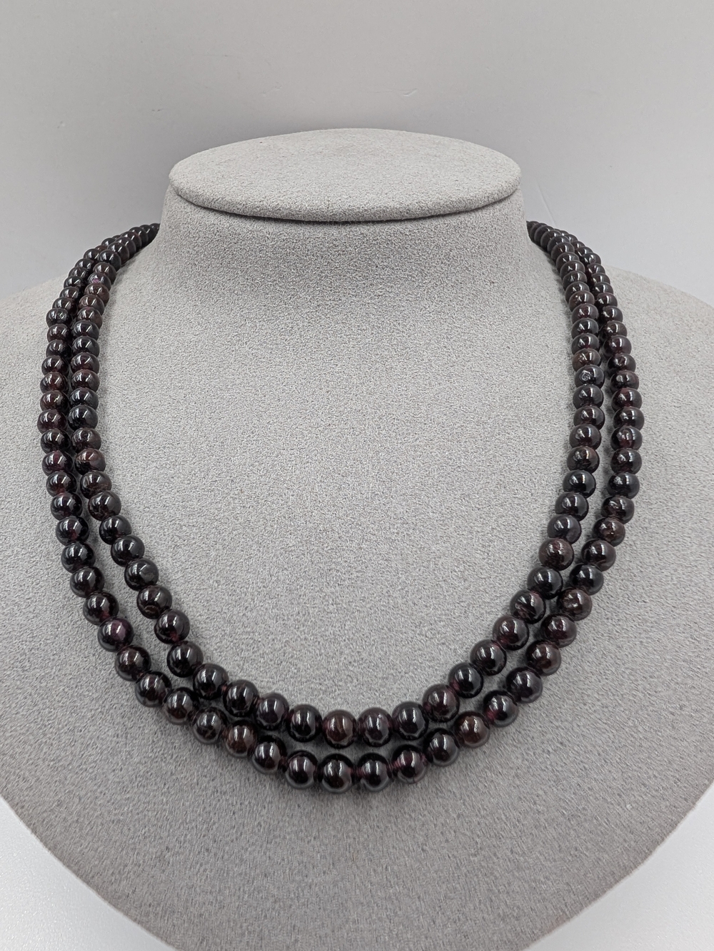 Vintage Double Strand Natural Red Garnet Bead Choker Filigree Box Clasp 0707